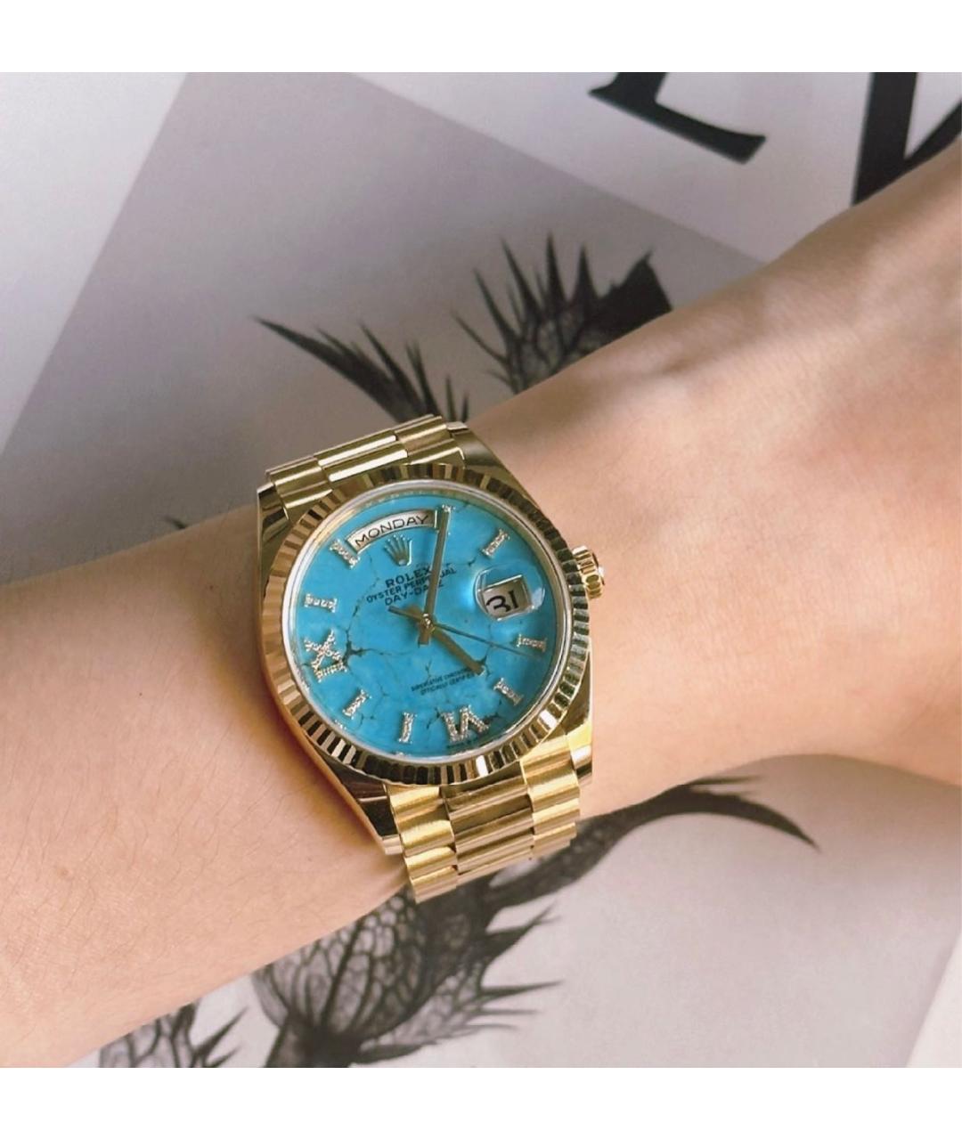 ROLEX Голубые часы из желтого золота, фото 2