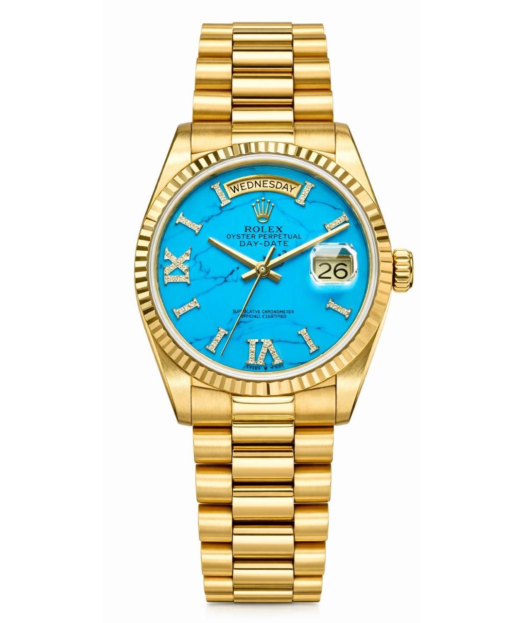 ROLEX Голубые часы из желтого золота, фото 1
