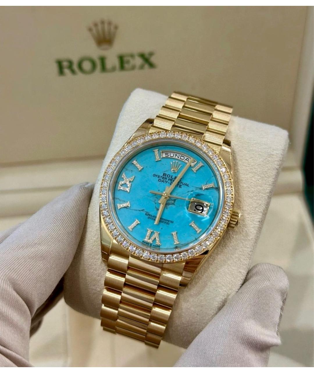 ROLEX Голубые часы из желтого золота, фото 3