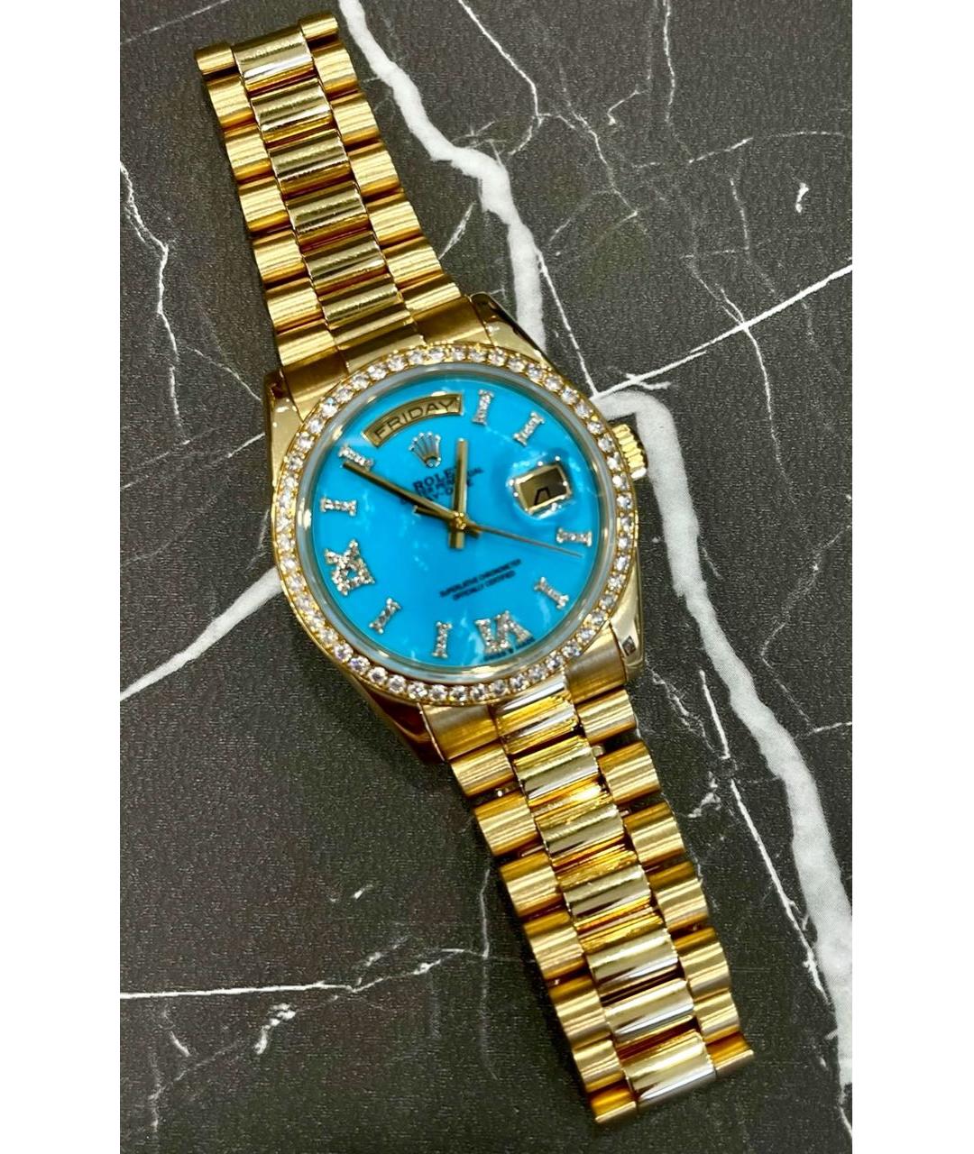 ROLEX Голубые часы из желтого золота, фото 6