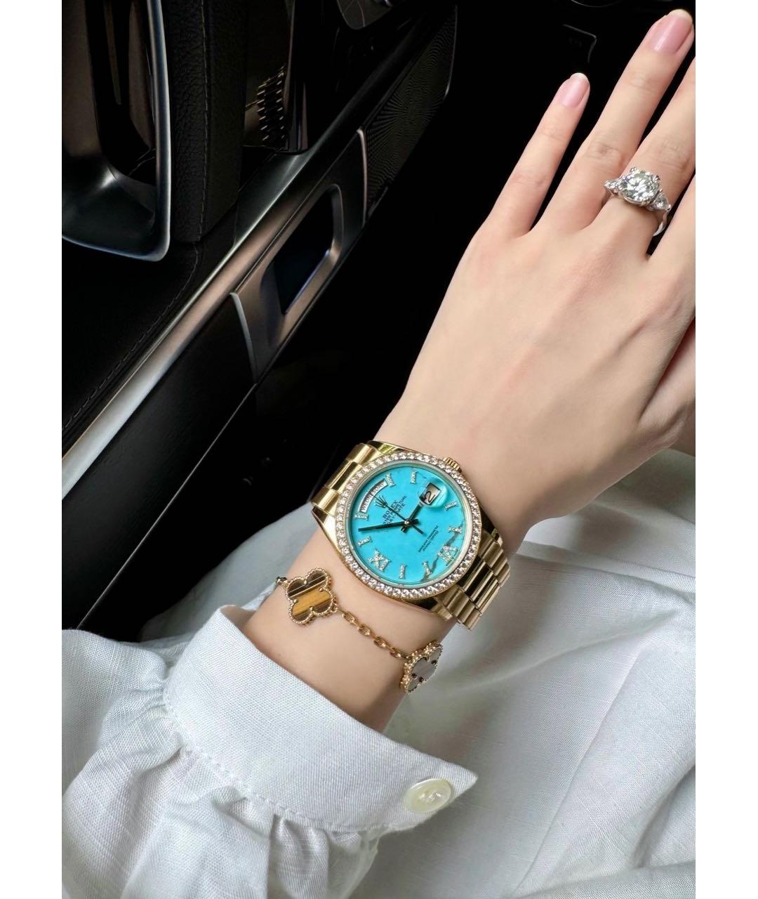 ROLEX Голубые часы из желтого золота, фото 2