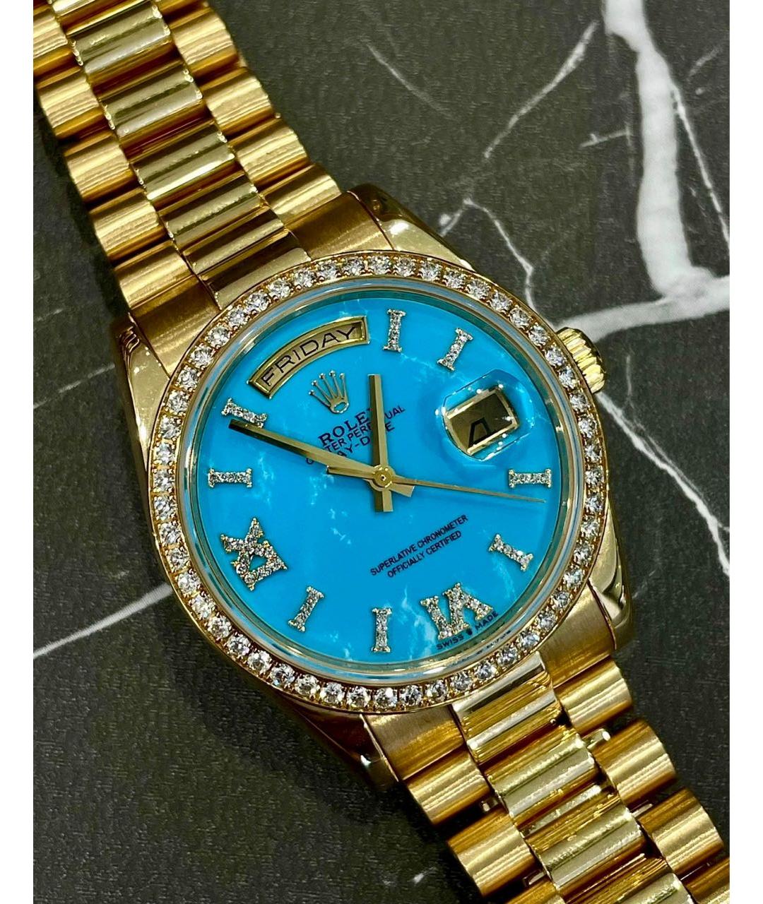 ROLEX Голубые часы из желтого золота, фото 5
