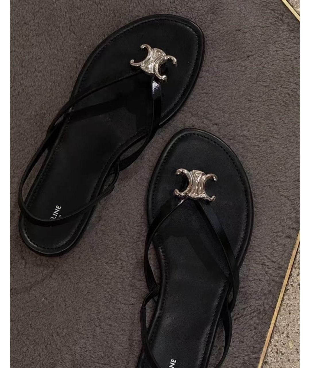 CELINE Черные кожаные босоножки, фото 6