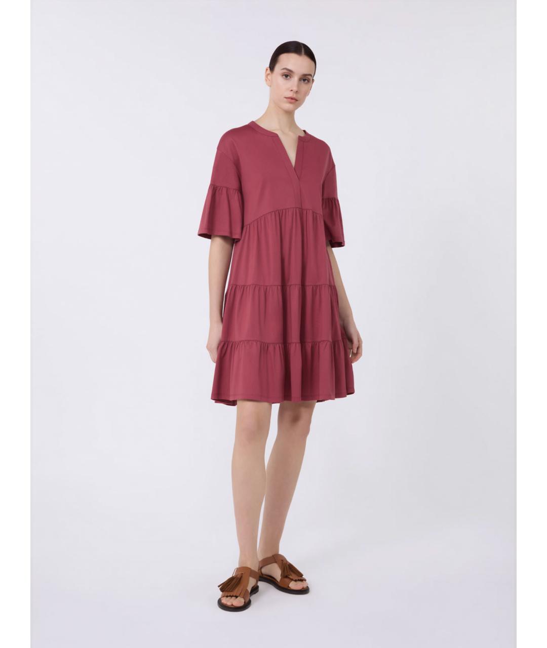 WEEKEND MAX MARA Бордовое хлопковое повседневное платье, фото 3