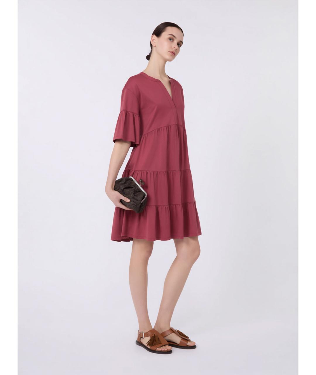 WEEKEND MAX MARA Бордовое хлопковое повседневное платье, фото 2