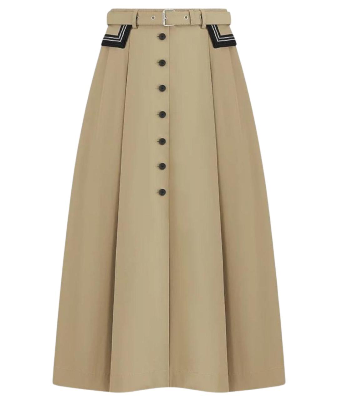 CHRISTIAN DIOR Бежевая хлопковая юбка миди, фото 1