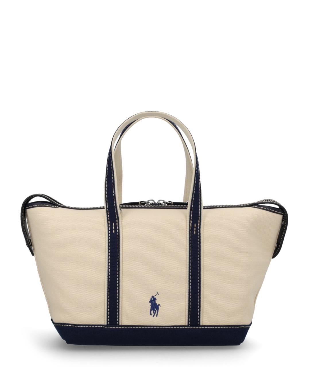 POLO RALPH LAUREN Бежевая тканевая сумка тоут, фото 3
