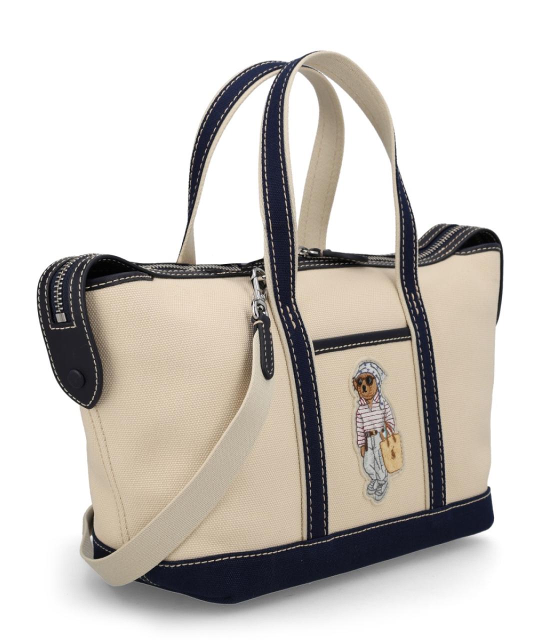 POLO RALPH LAUREN Бежевая тканевая сумка тоут, фото 2