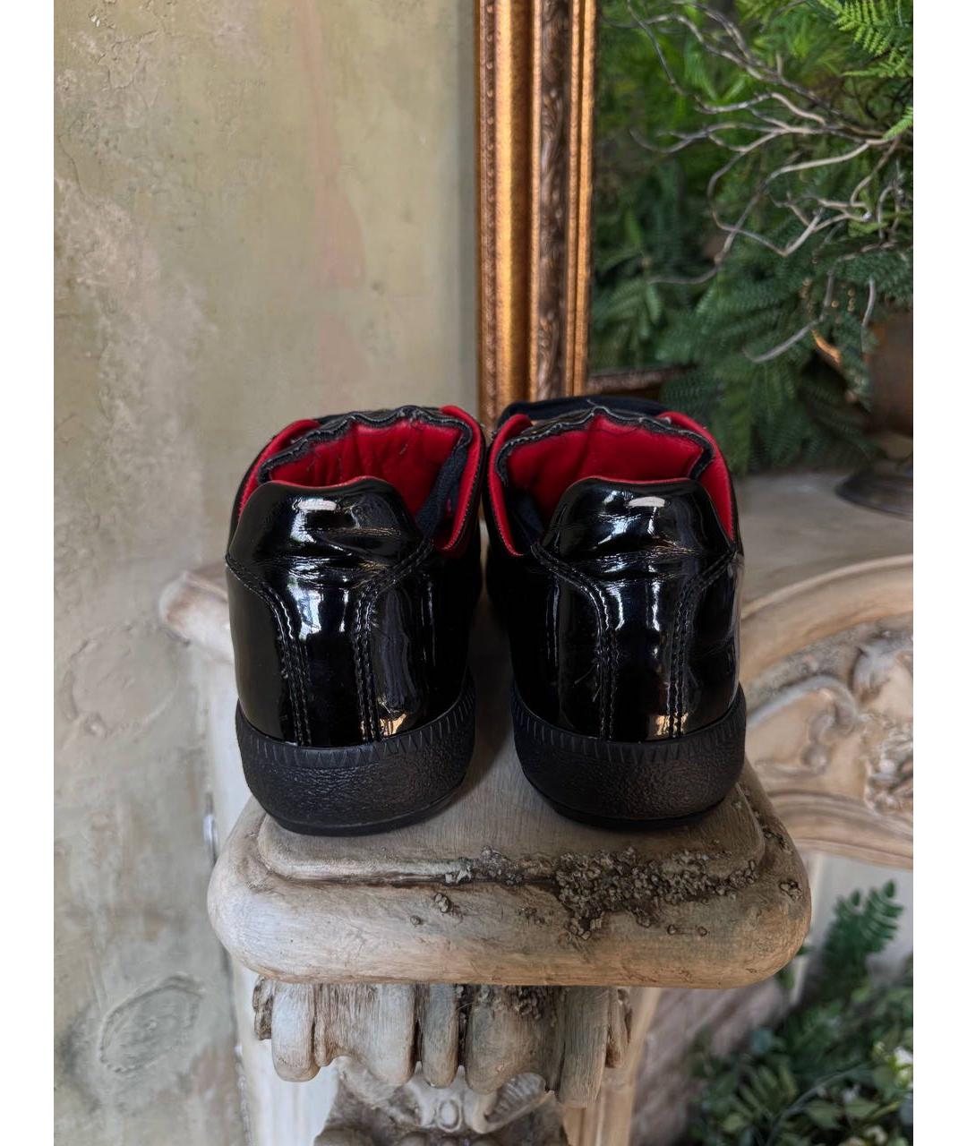 MAISON MARGIELA Черные низкие кроссовки / кеды из лакированной кожи, фото 5