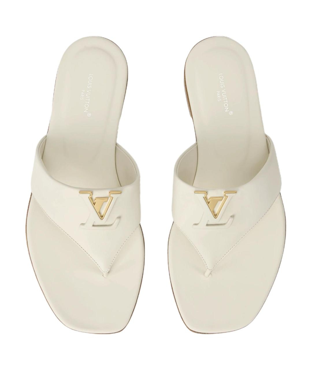 LOUIS VUITTON Белые кожаные шлепанцы, фото 4