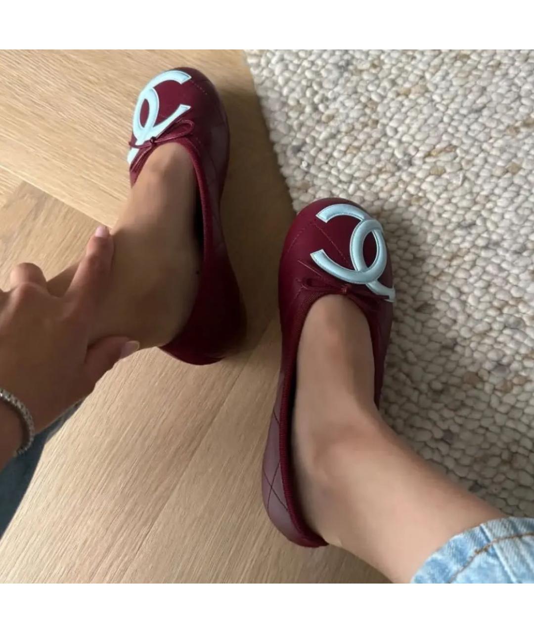 CHANEL Бордовые кожаные балетки, фото 5