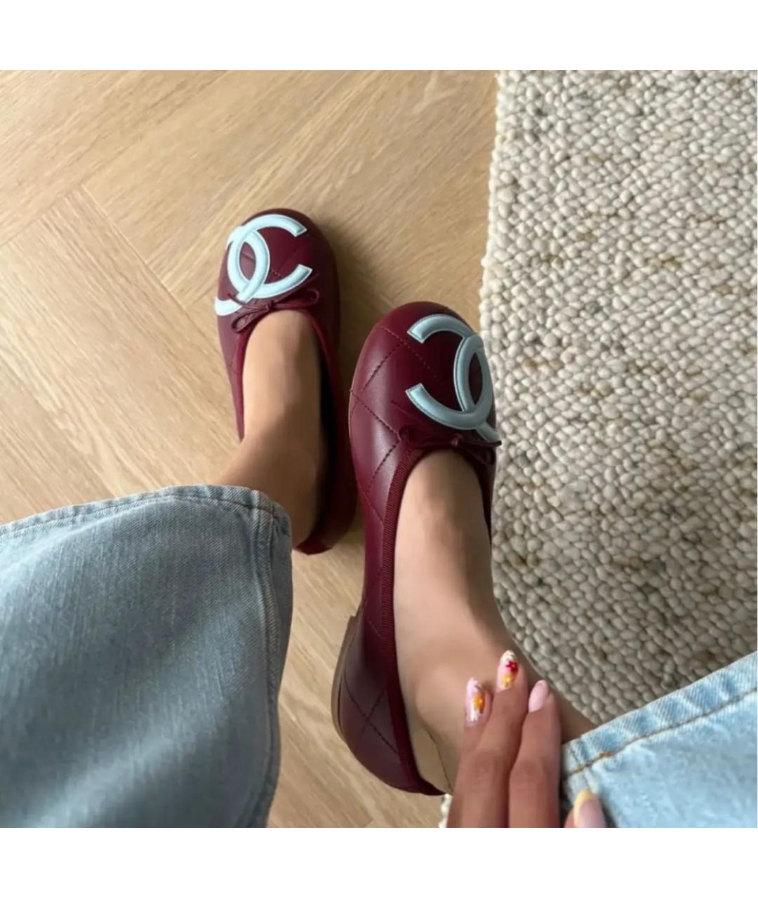 CHANEL Бордовые кожаные балетки, фото 3