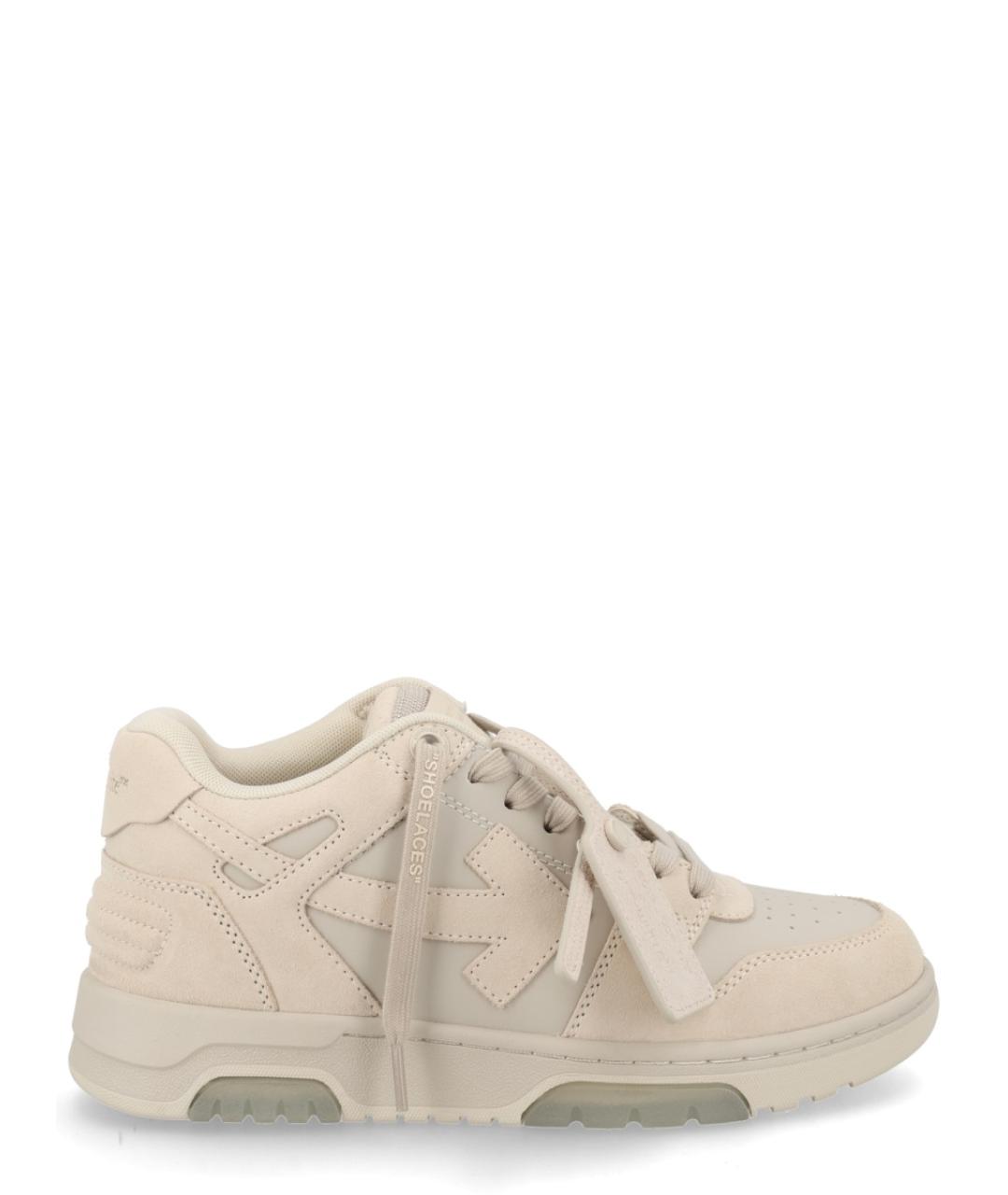 OFF-WHITE Бежевые кожаные кроссовки, фото 1