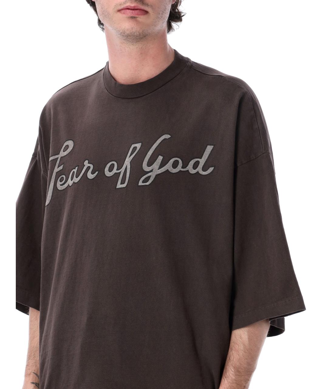 FEAR OF GOD Коричневая хлопковая футболка, фото 3