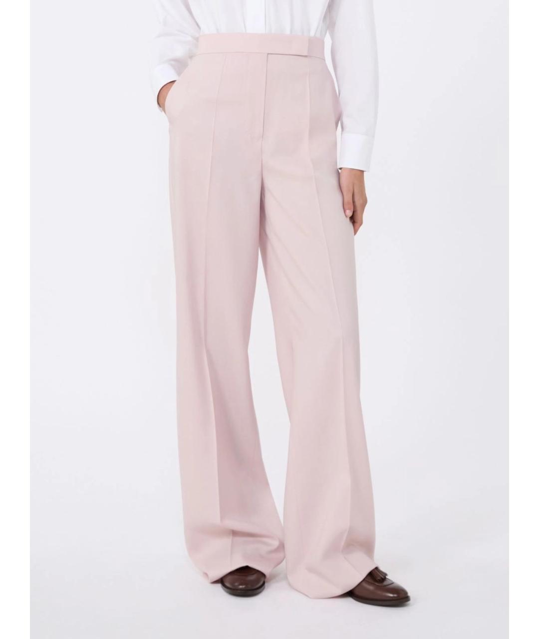 MAX MARA Розовые шерстяные прямые брюки, фото 3