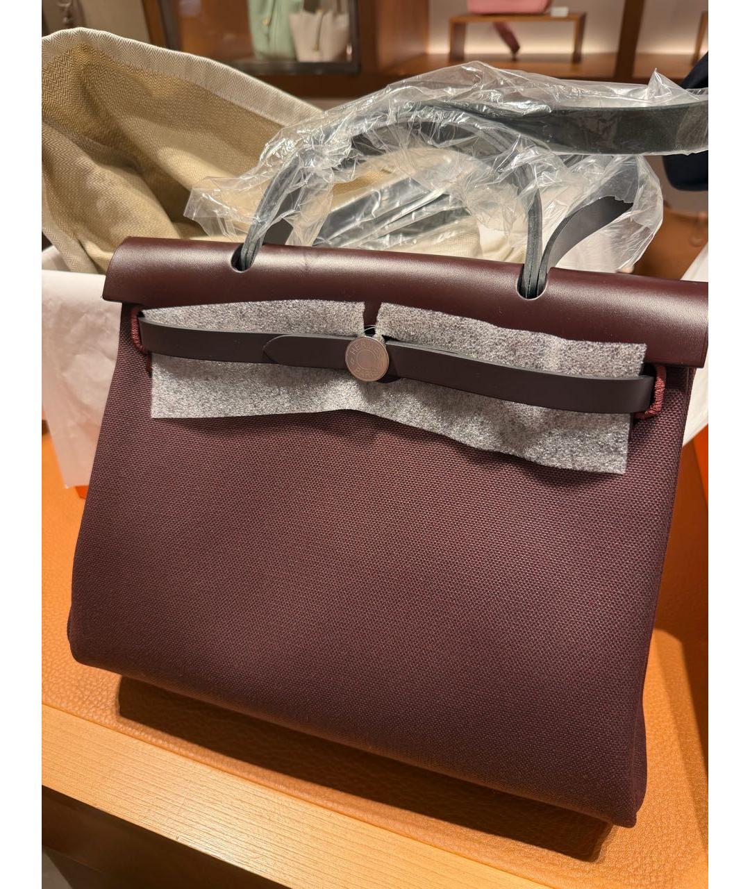 HERMES Бордовая тканевая сумка через плечо, фото 4