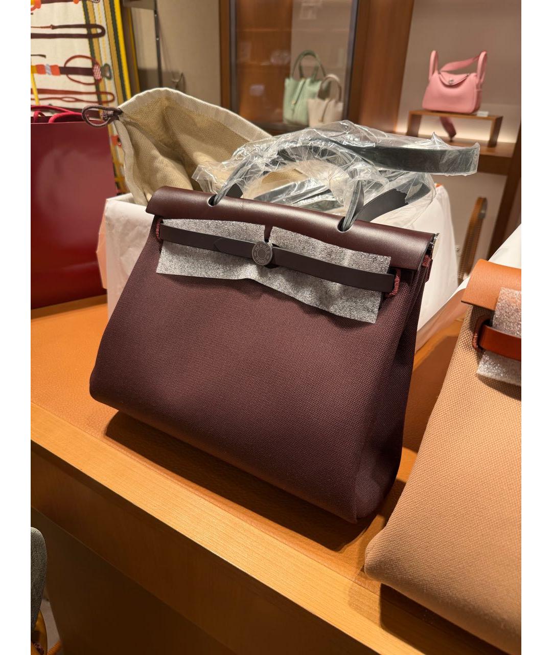 HERMES Бордовая тканевая сумка через плечо, фото 3