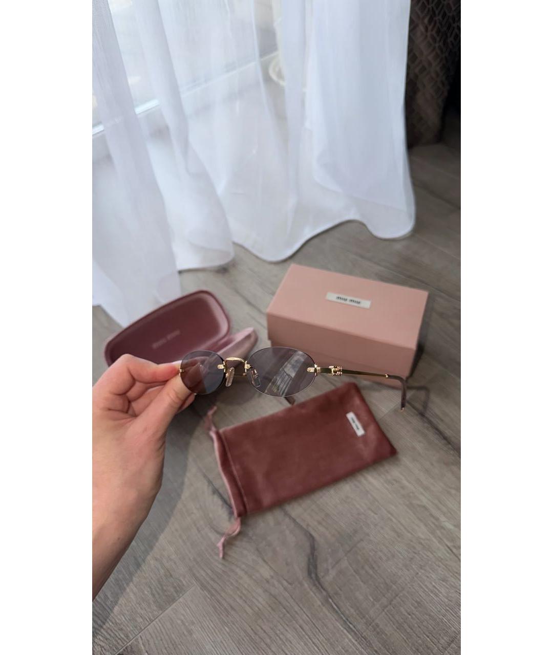 MIU MIU Золотые металлические солнцезащитные очки, фото 2