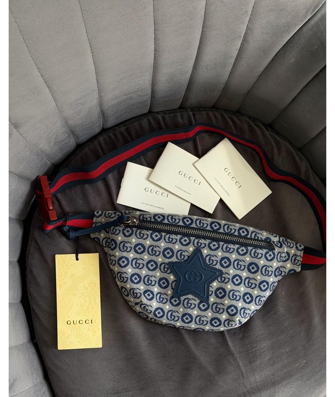 GUCCI Темно-синяя хлопковая поясная сумка, фото 2
