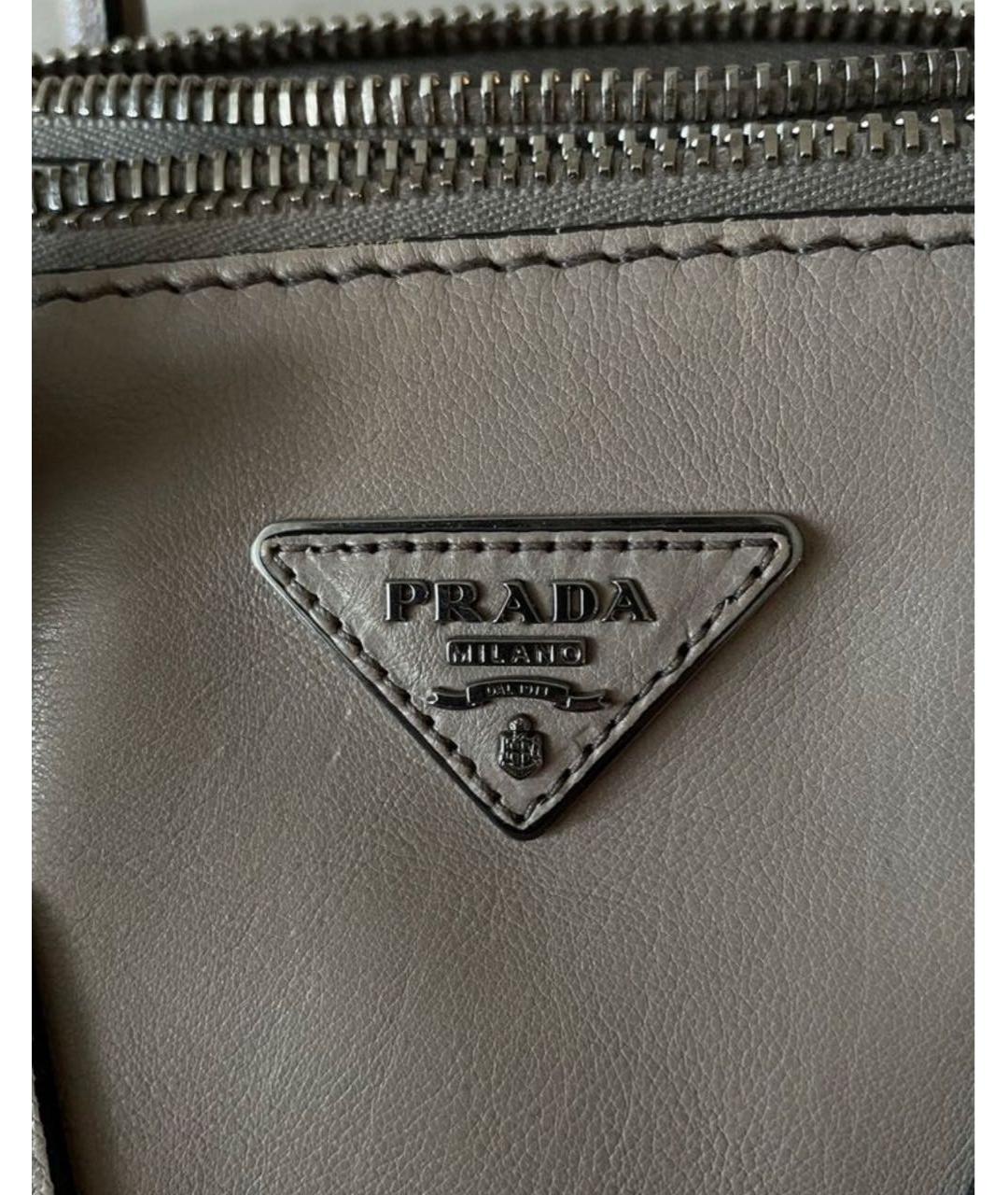 PRADA Бежевая кожаная сумка с короткими ручками, фото 5