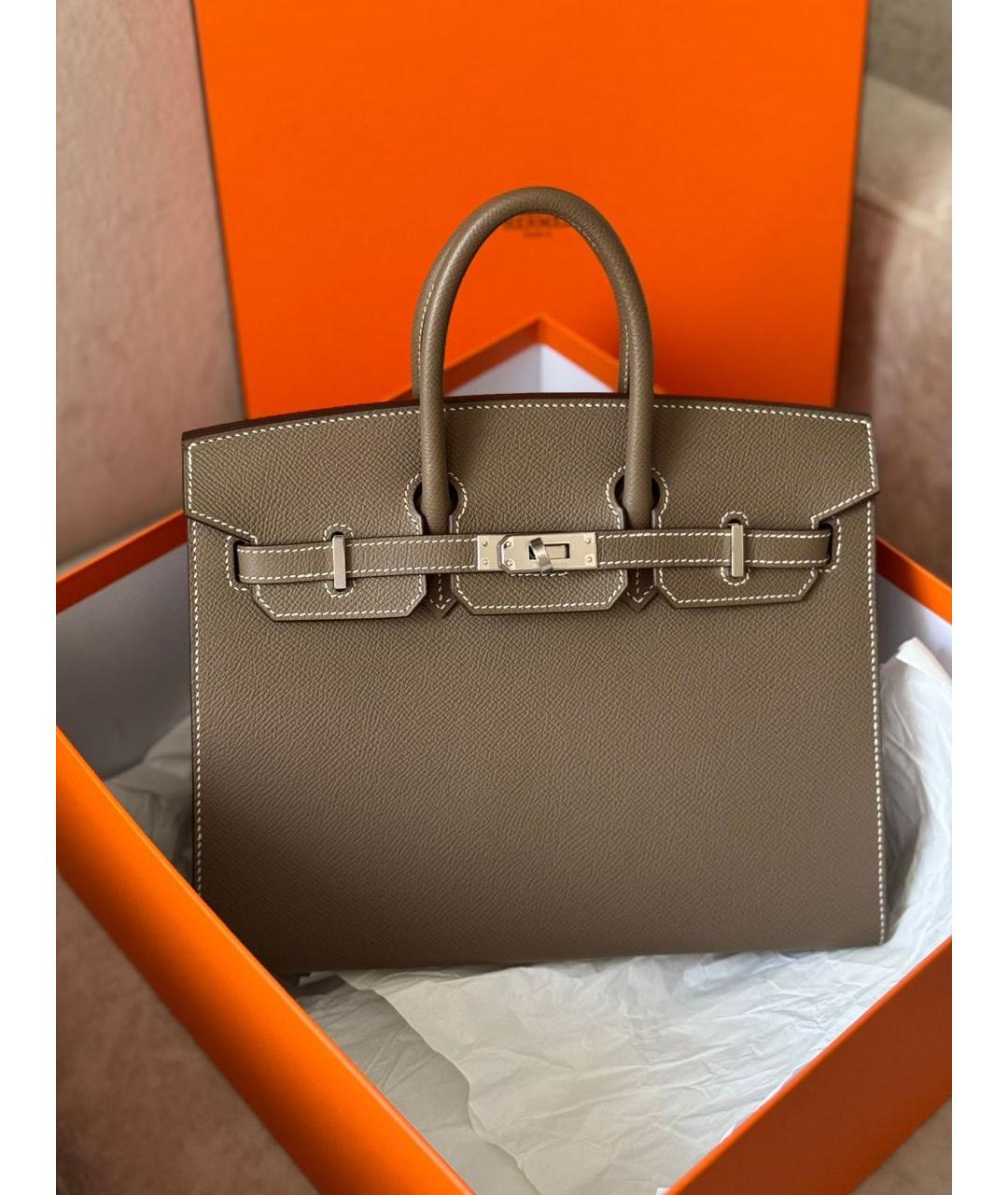HERMES Бежевая кожаная сумка с короткими ручками, фото 5