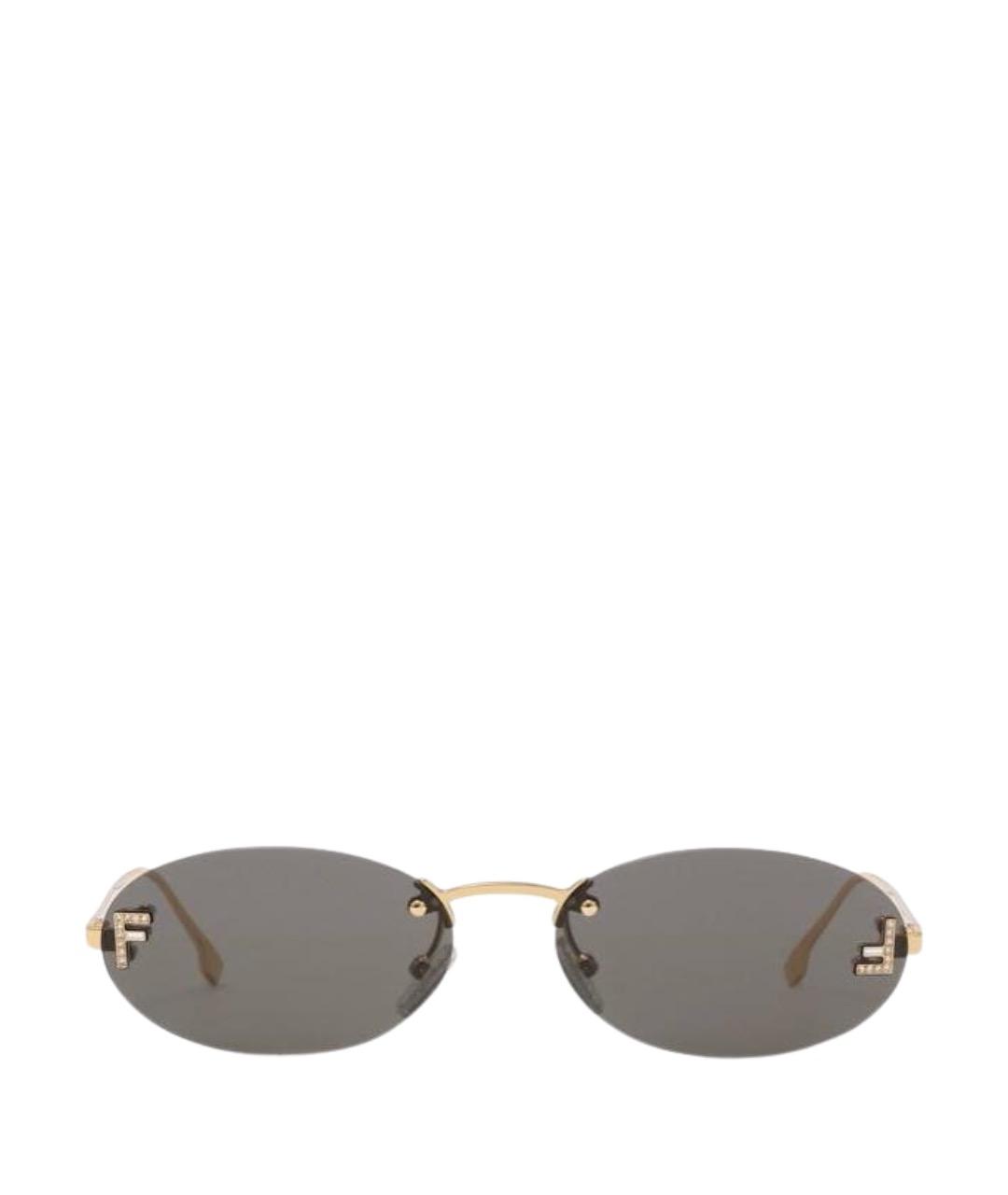 FENDI Золотые металлические солнцезащитные очки, фото 1