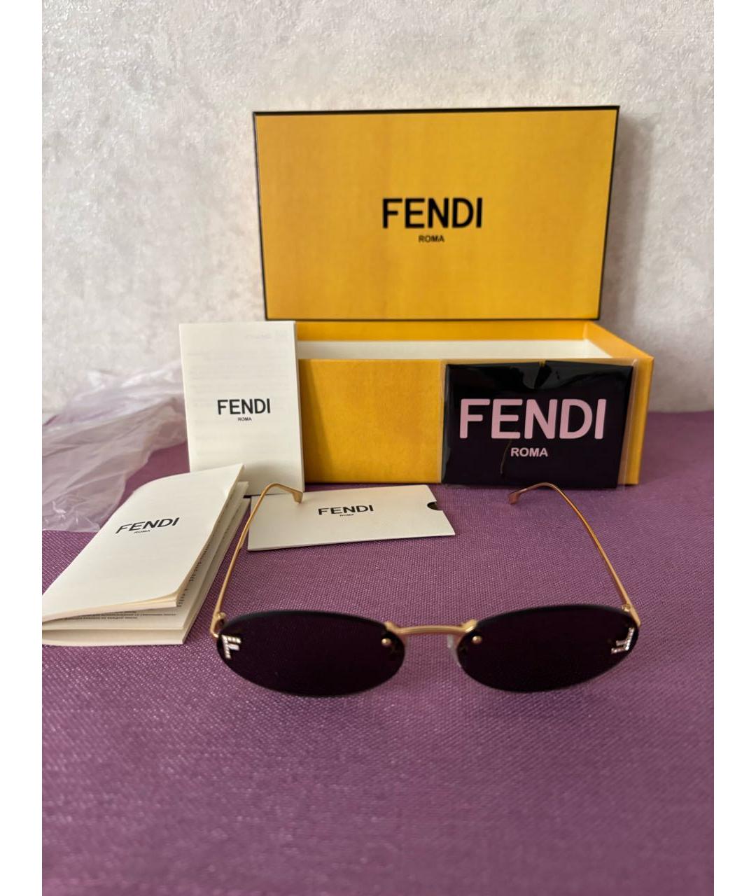 FENDI Золотые металлические солнцезащитные очки, фото 4