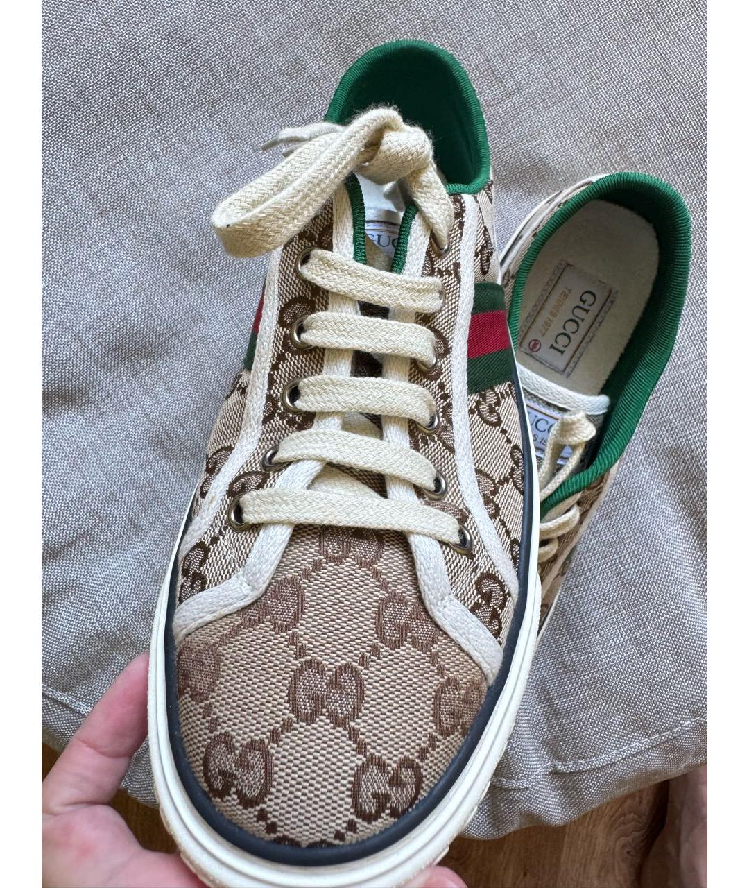 GUCCI Бежевые текстильные кеды, фото 4