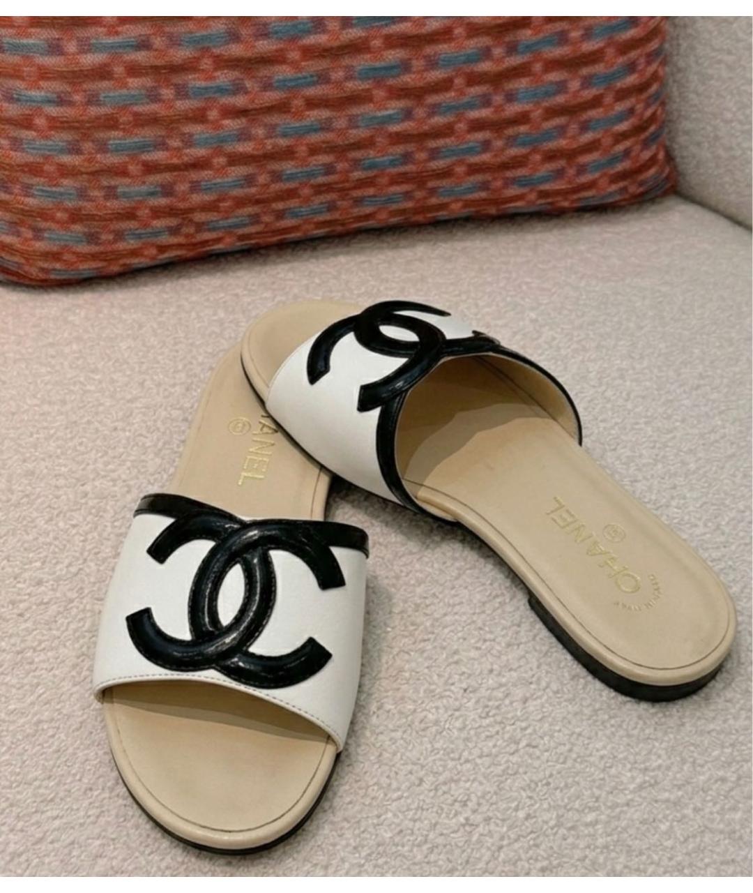 CHANEL Белые кожаные шлепанцы, фото 4
