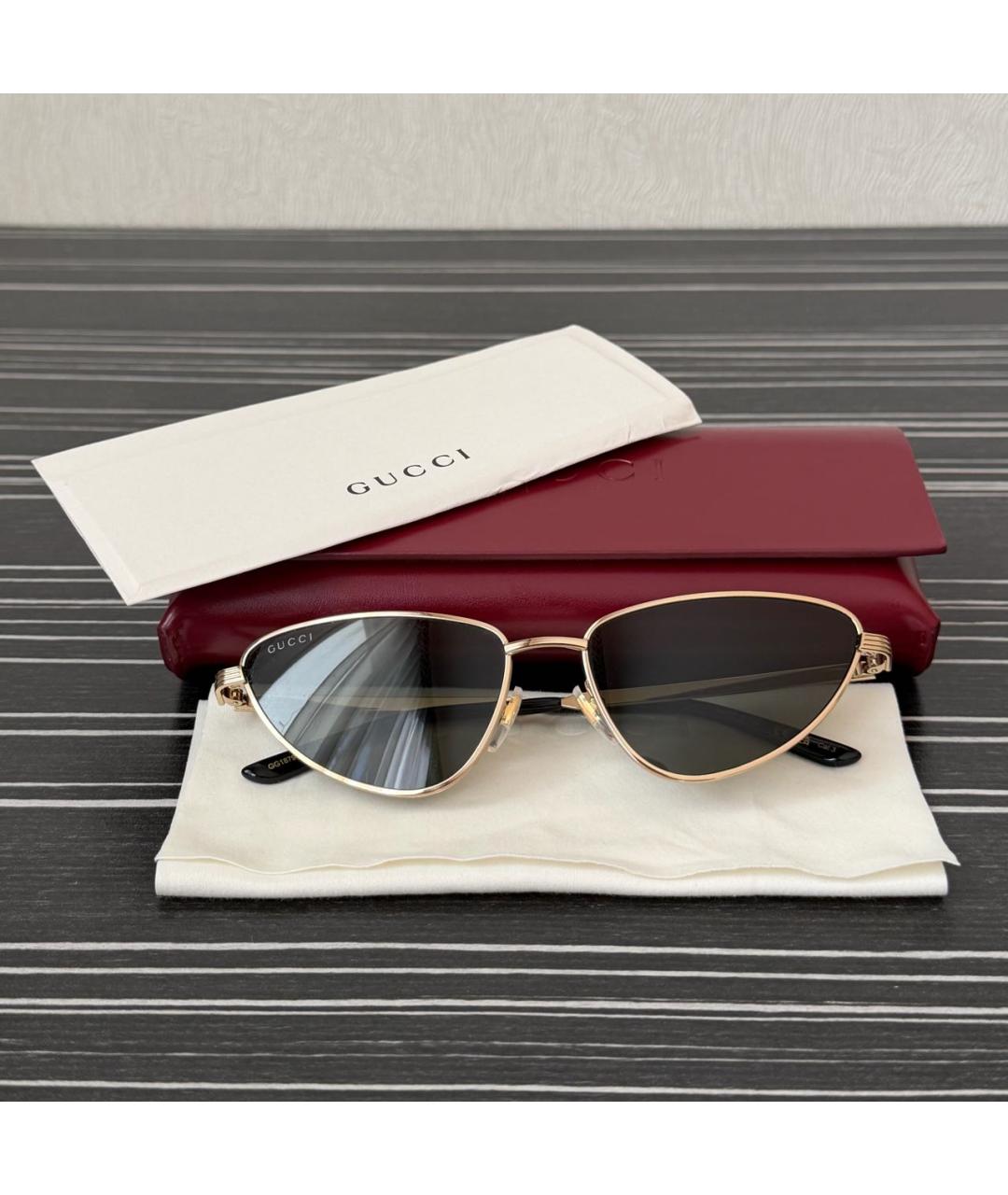 GUCCI Золотые металлические солнцезащитные очки, фото 4