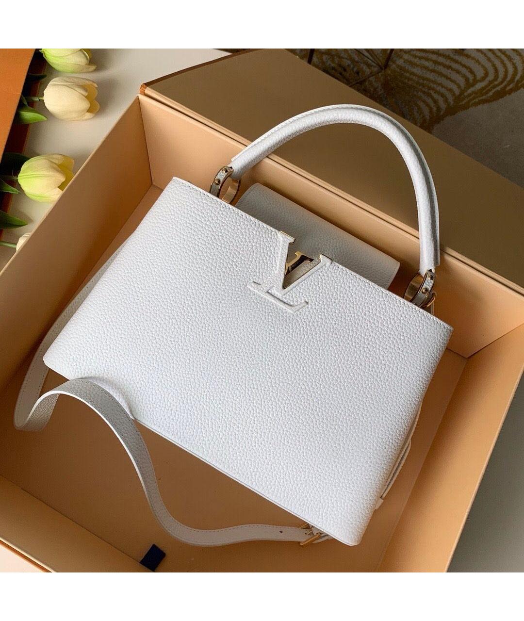 LOUIS VUITTON Белая кожаная сумка с короткими ручками, фото 2