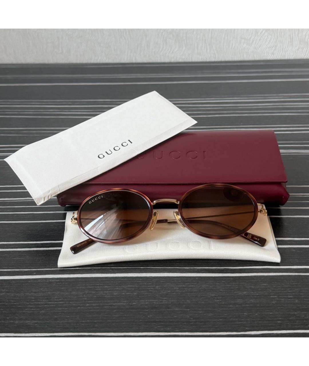 GUCCI Коричневые металлические солнцезащитные очки, фото 4