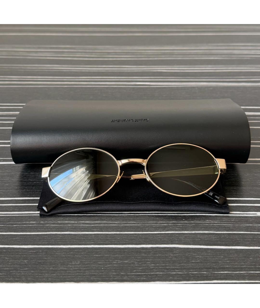 SAINT LAURENT Золотые металлические солнцезащитные очки, фото 4