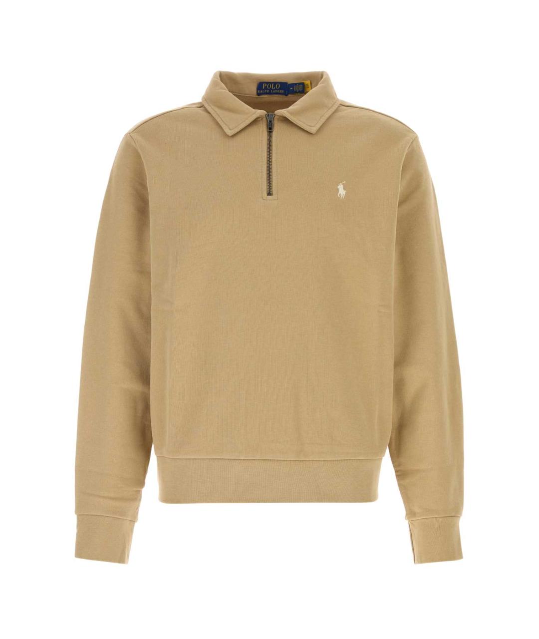 POLO RALPH LAUREN Бежевое хлопковое поло с длинным рукавом, фото 1