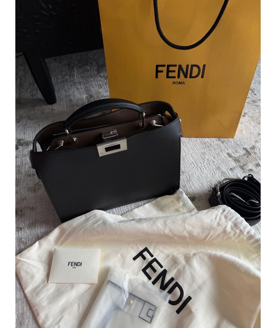 FENDI Черный кожаный портфель, фото 6