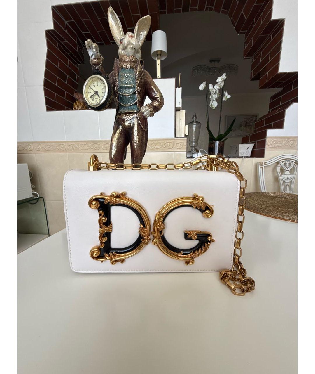 DOLCE&GABBANA Белая кожаная сумка через плечо, фото 7