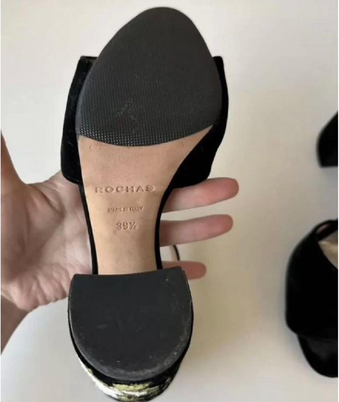 ROCHAS Черные бархатные босоножки, фото 7