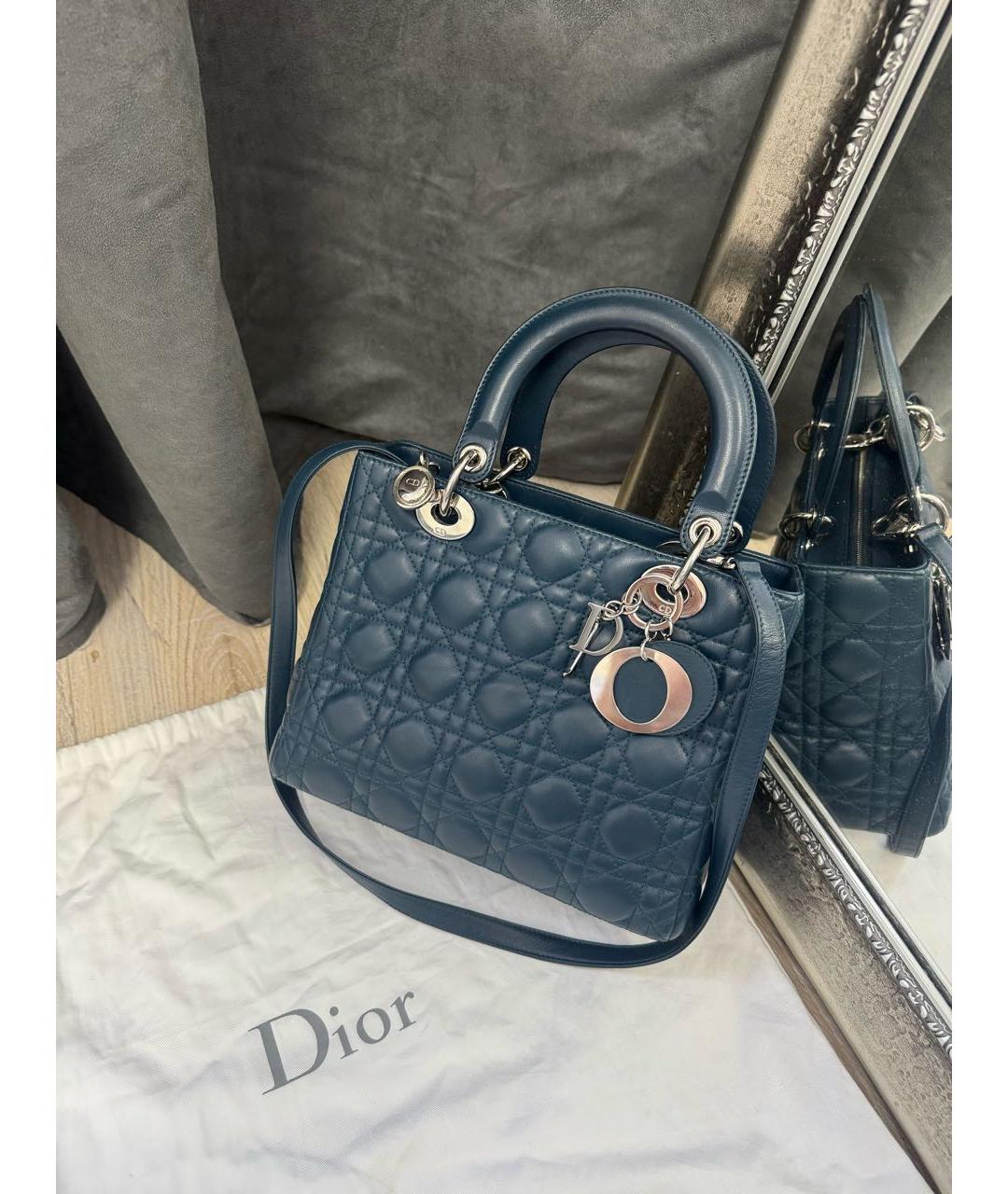 CHRISTIAN DIOR Темно-синяя кожаная сумка с короткими ручками, фото 2