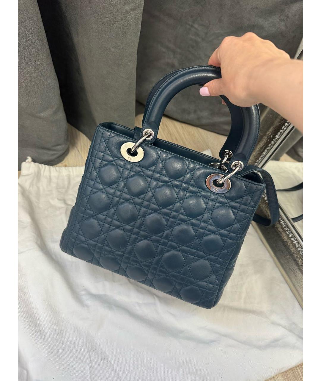 CHRISTIAN DIOR Темно-синяя кожаная сумка с короткими ручками, фото 4