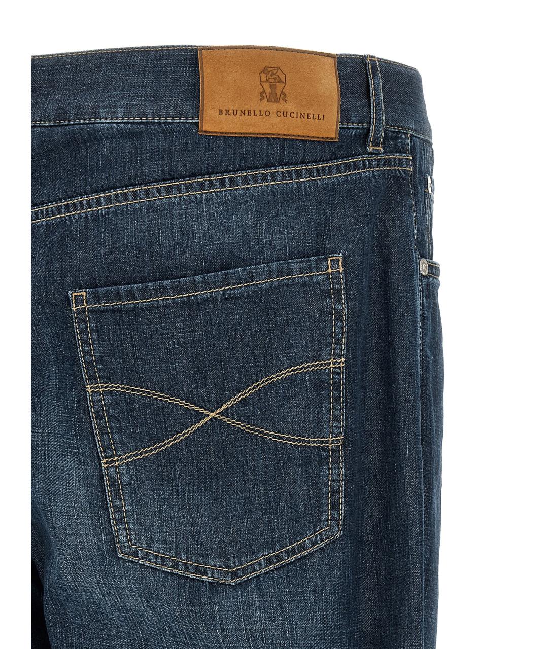 BRUNELLO CUCINELLI Синие хлопковые прямые джинсы, фото 4