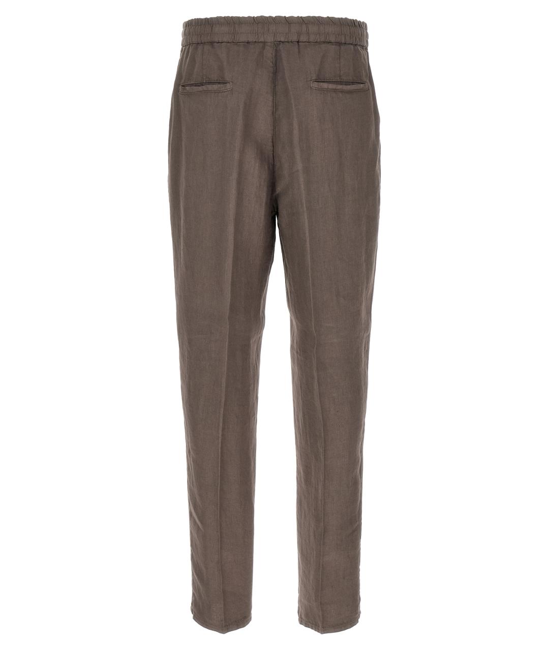 BRUNELLO CUCINELLI Коричневые льняные повседневные брюки, фото 2