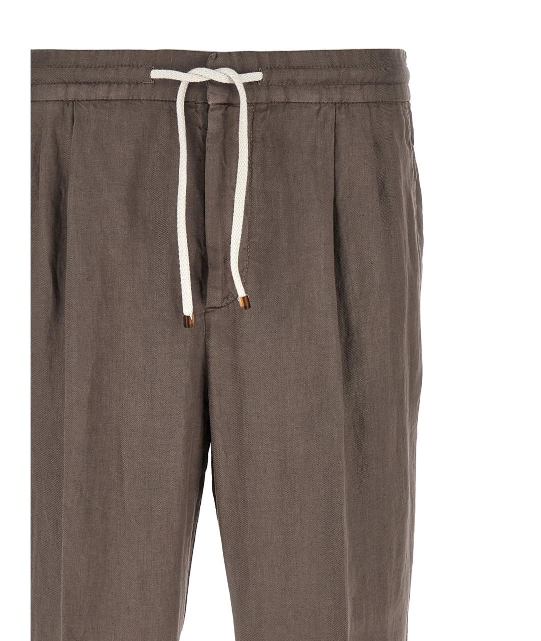 BRUNELLO CUCINELLI Коричневые льняные повседневные брюки, фото 3