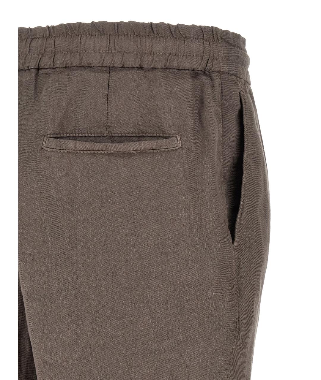 BRUNELLO CUCINELLI Коричневые льняные повседневные брюки, фото 4