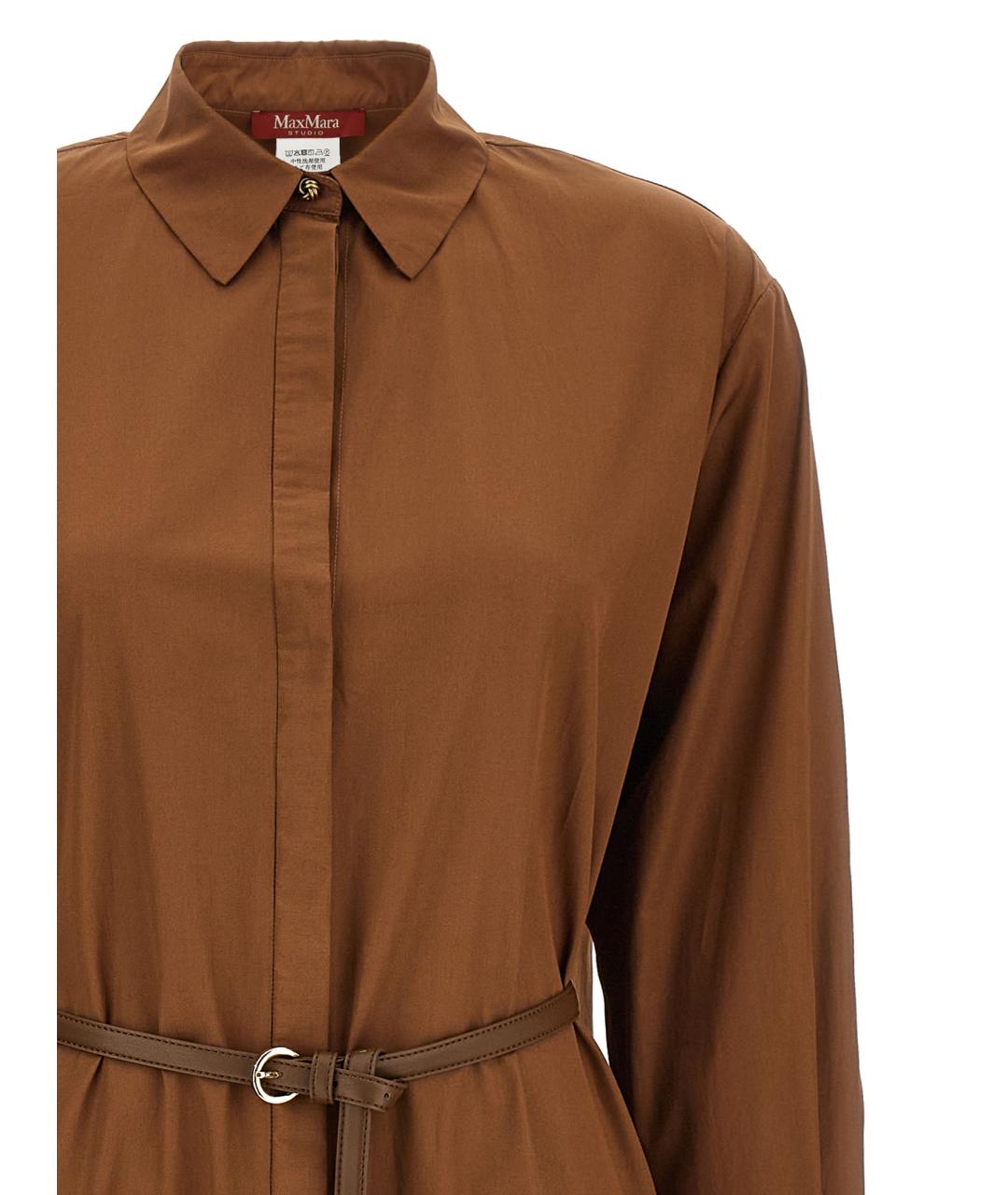MAX MARA STUDIO Коричневое хлопковое повседневное платье, фото 3