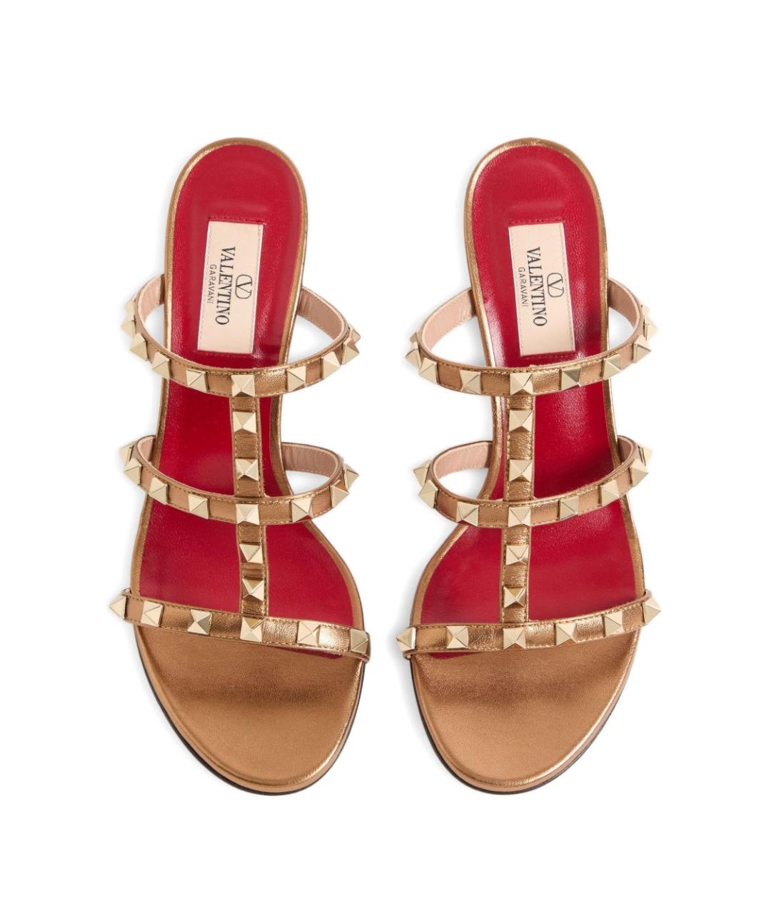 VALENTINO Золотые кожаные мюли, фото 3
