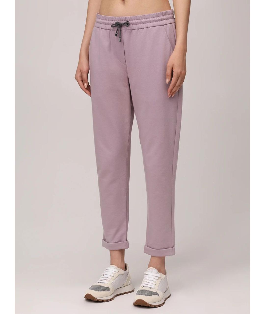 BRUNELLO CUCINELLI Фиолетовые хлопко-эластановые спортивные брюки и шорты, фото 2