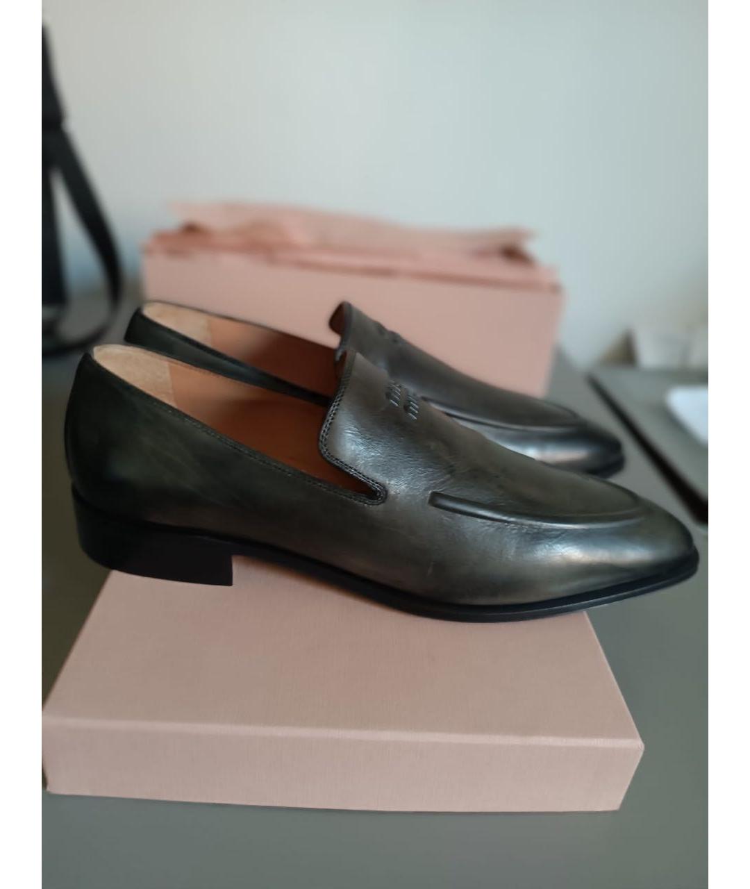 MIU MIU Серые кожаные лоферы, фото 5