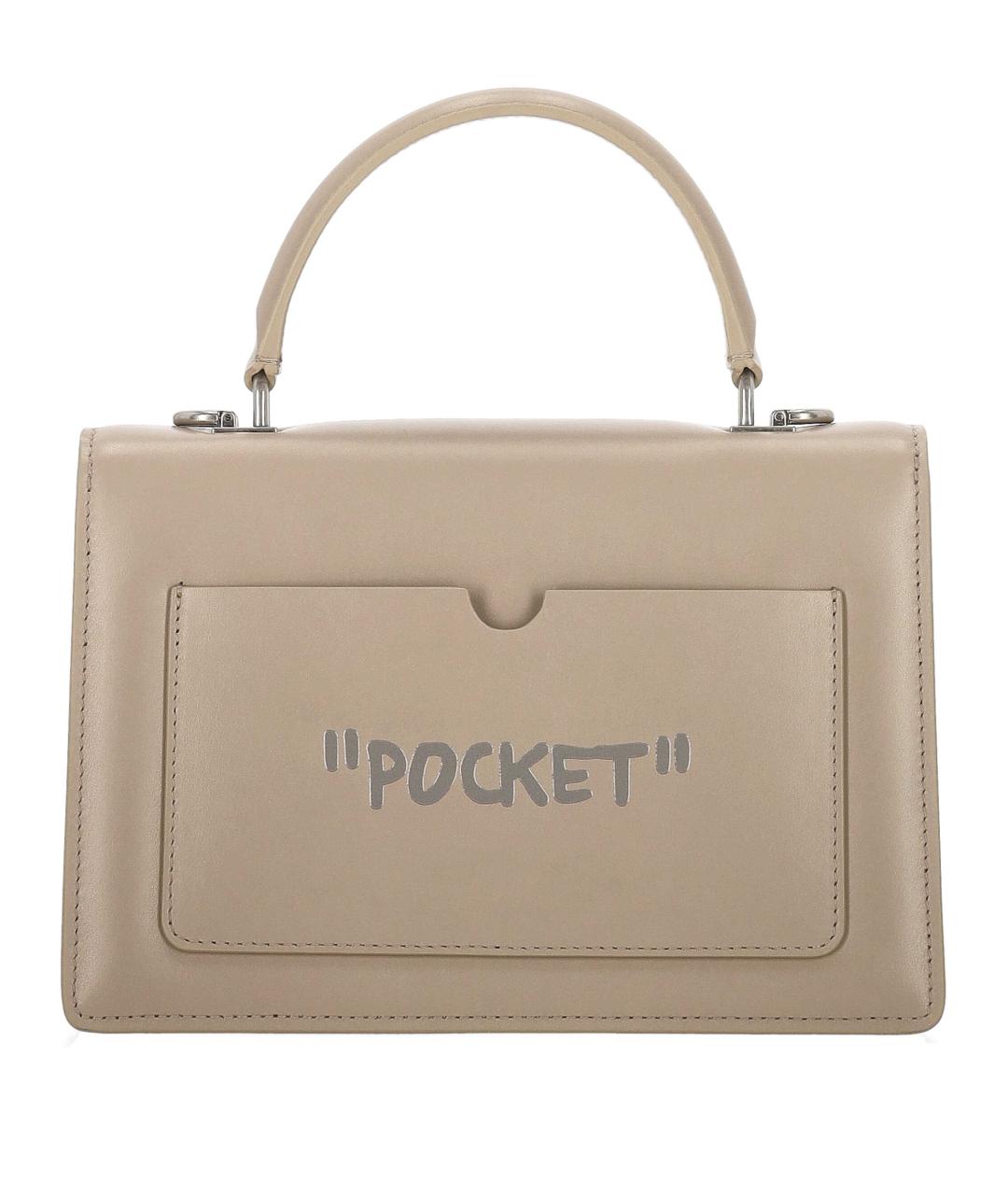 OFF-WHITE Бежевая кожаная сумка с короткими ручками, фото 3