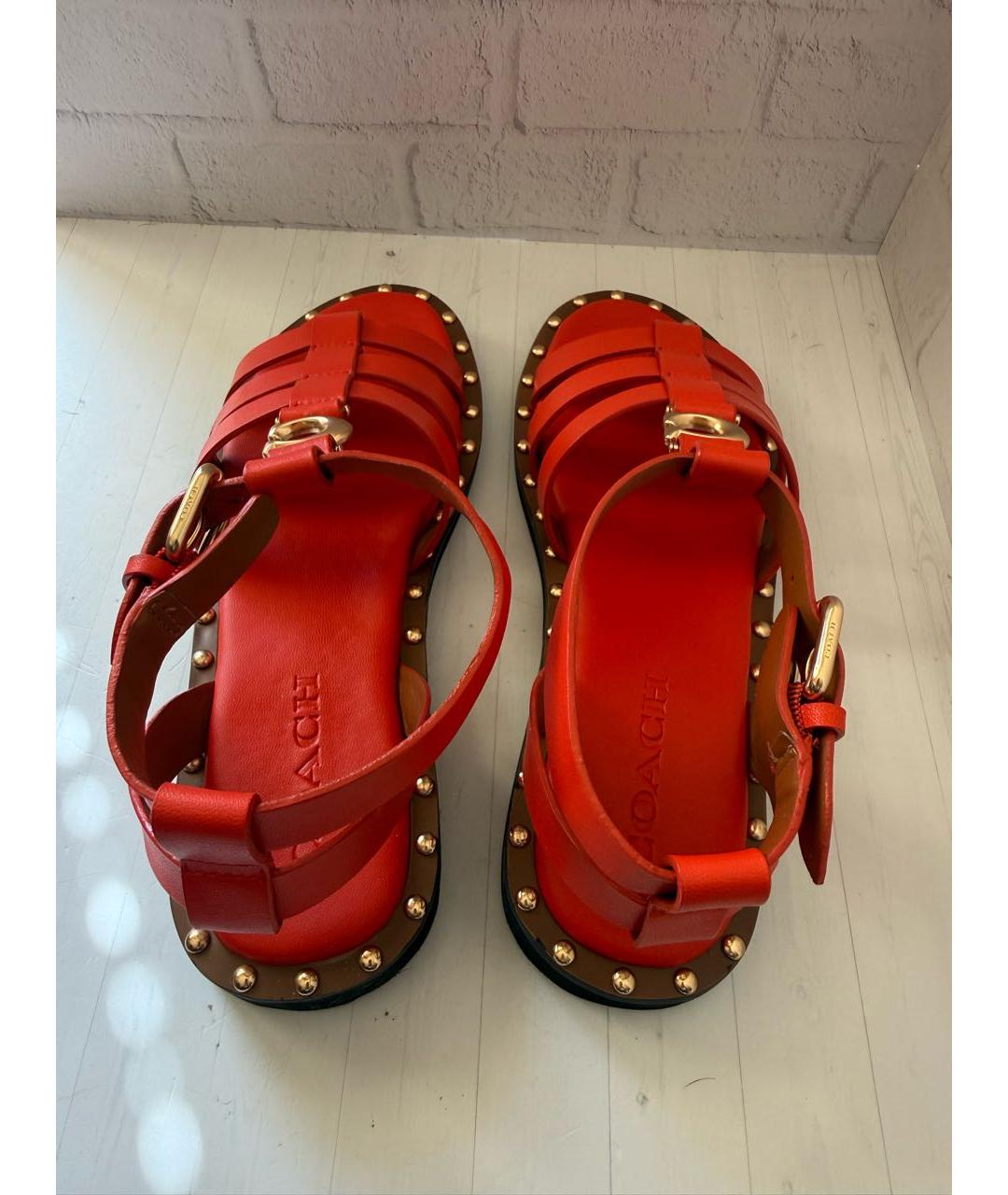 COACH Красные кожаные босоножки, фото 4