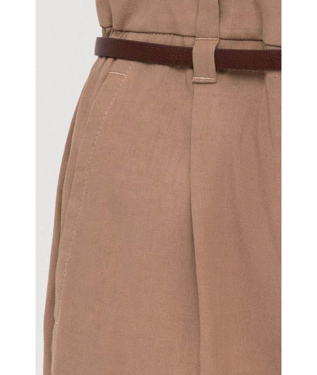 BRUNELLO CUCINELLI Коричневые льняные прямые брюки, фото 4